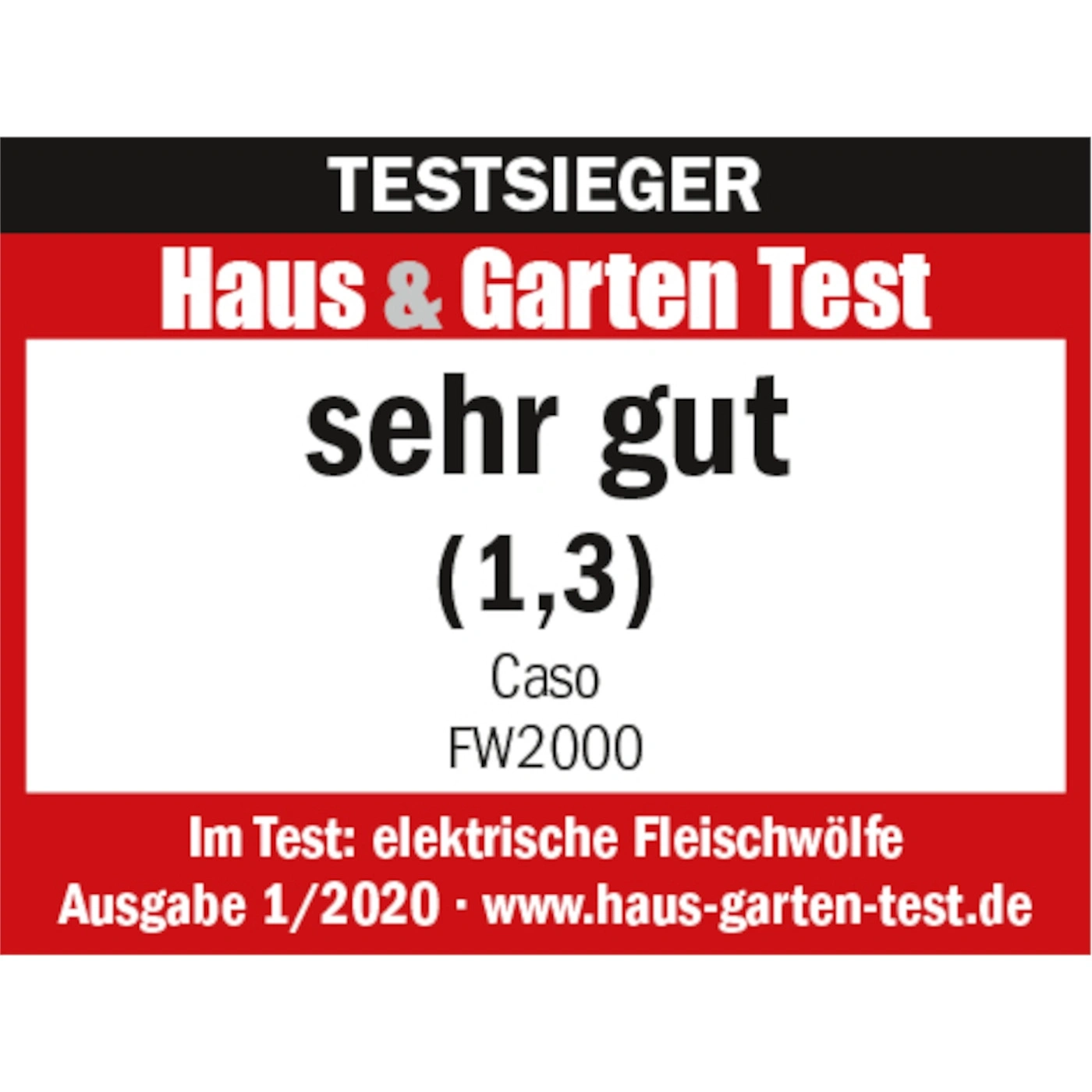 Testsieger Haus & Garten Test, sehr gut (1,3), Caso FW2000, elektrische Fleischwölfe, Ausgabe 1/2020