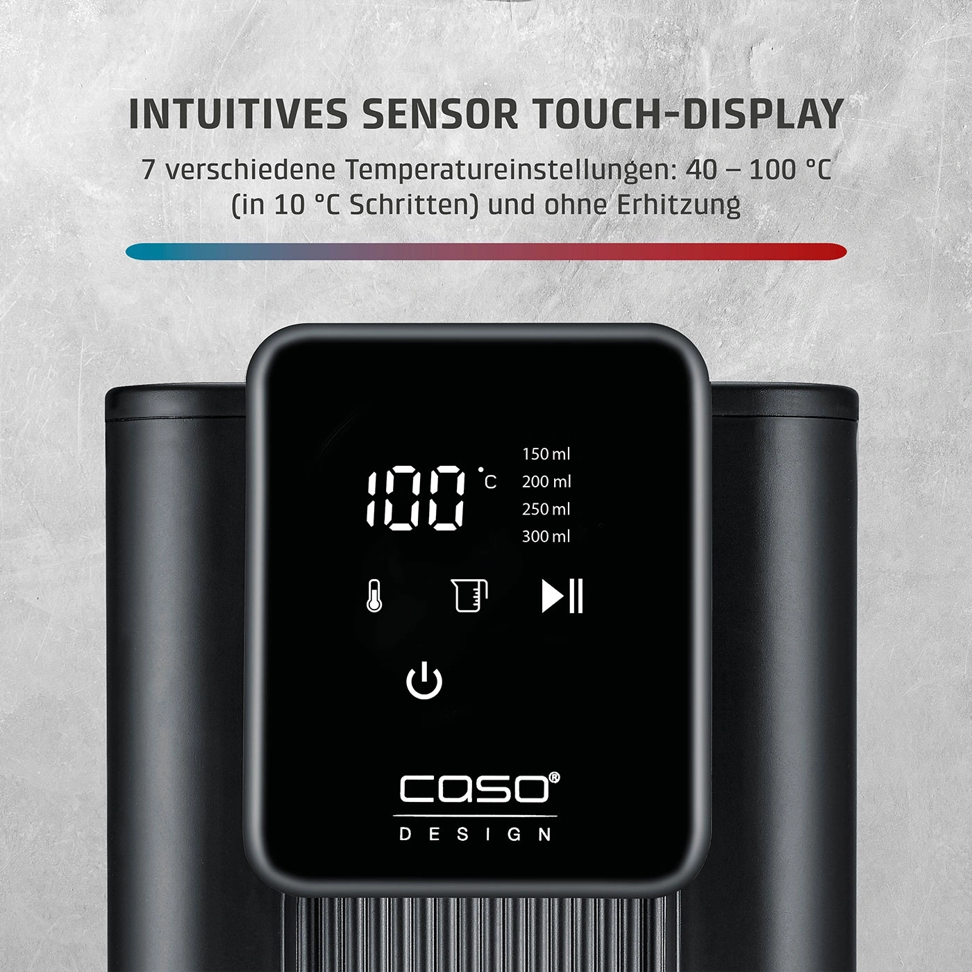 Intuitives Sensor Touch-Display mit Temperaturanzeige und verschiedenen Einstellungen.