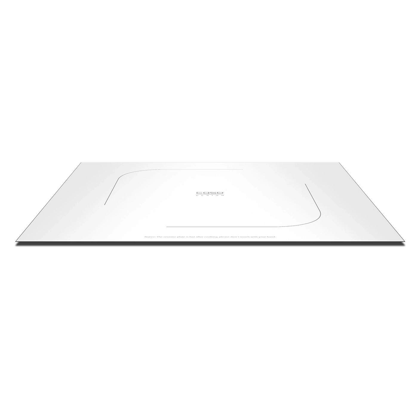White cooktop with Caso logo and notice: do not touch.