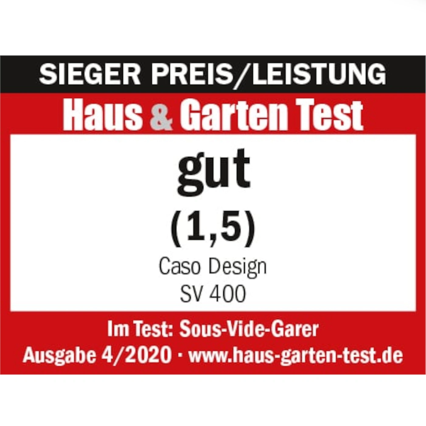 Auszeichnung für Haus & Garten Test, gut (1,5), Caso Design SV 400, Ausgabe 4/2020