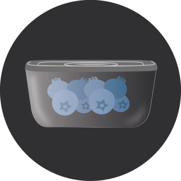 Blueberries in a transparent container on a dark gray background