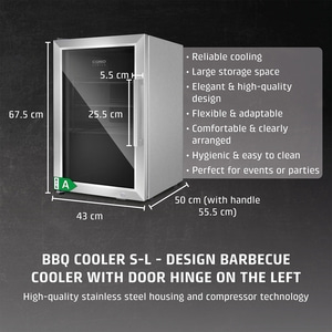 Refrigerator with stainless steel housing, BBQ Cooler S-L, Design Barbecue, door hinge left