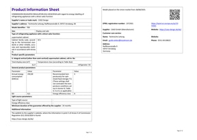 Product data sheet with technical specifications and energy efficiency class A.