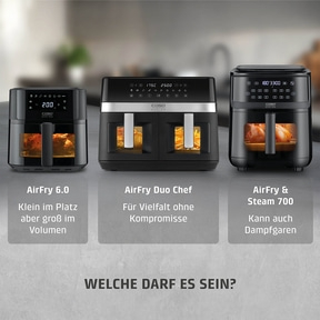 Drei Airfryer-Modelle: AirFry 6.0, Duo Chef und Steam 700. Welches soll es sein?