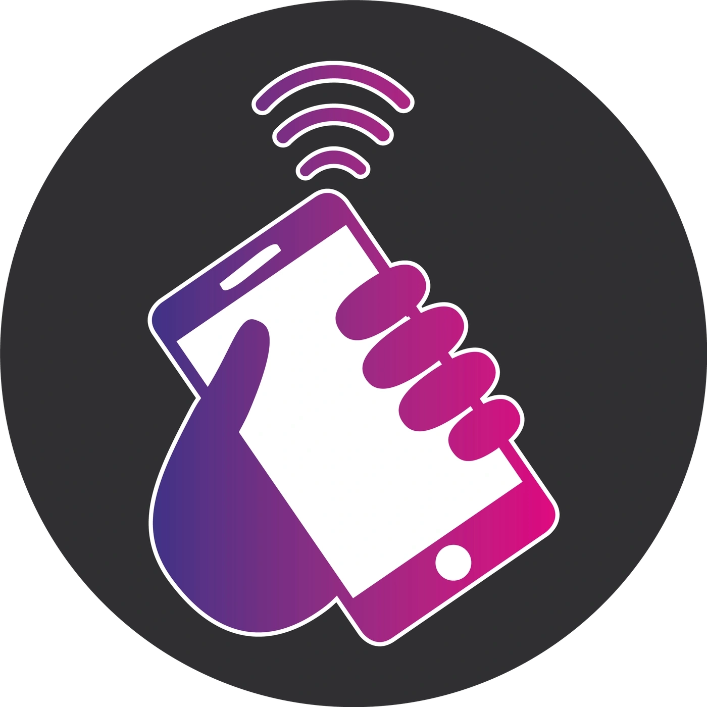 Handy in der Hand, drahtlose Verbindung, dunkler Hintergrund, Kreisform, Technologie