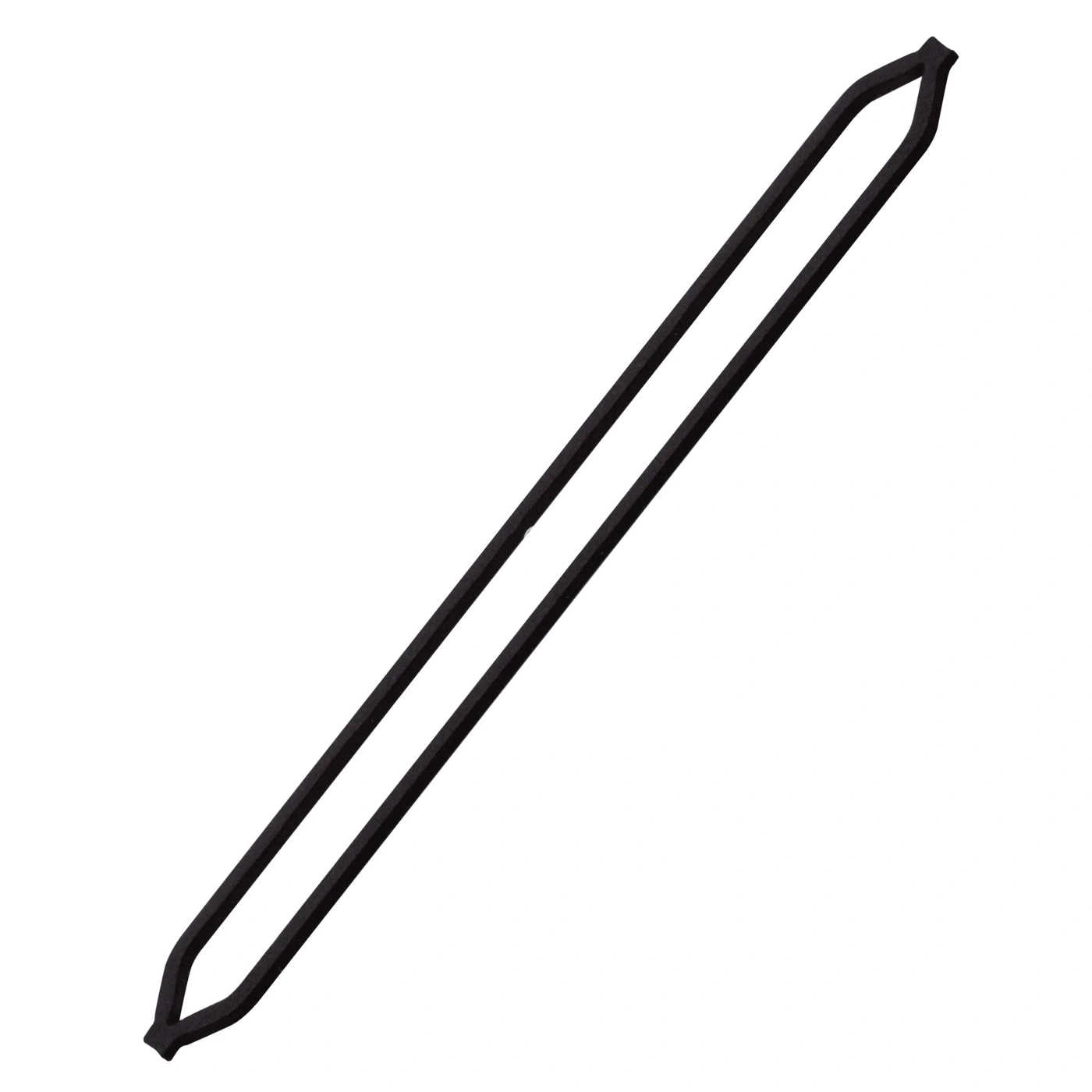 Black, elongated object with two parallel lines and pointed ends, isolated.