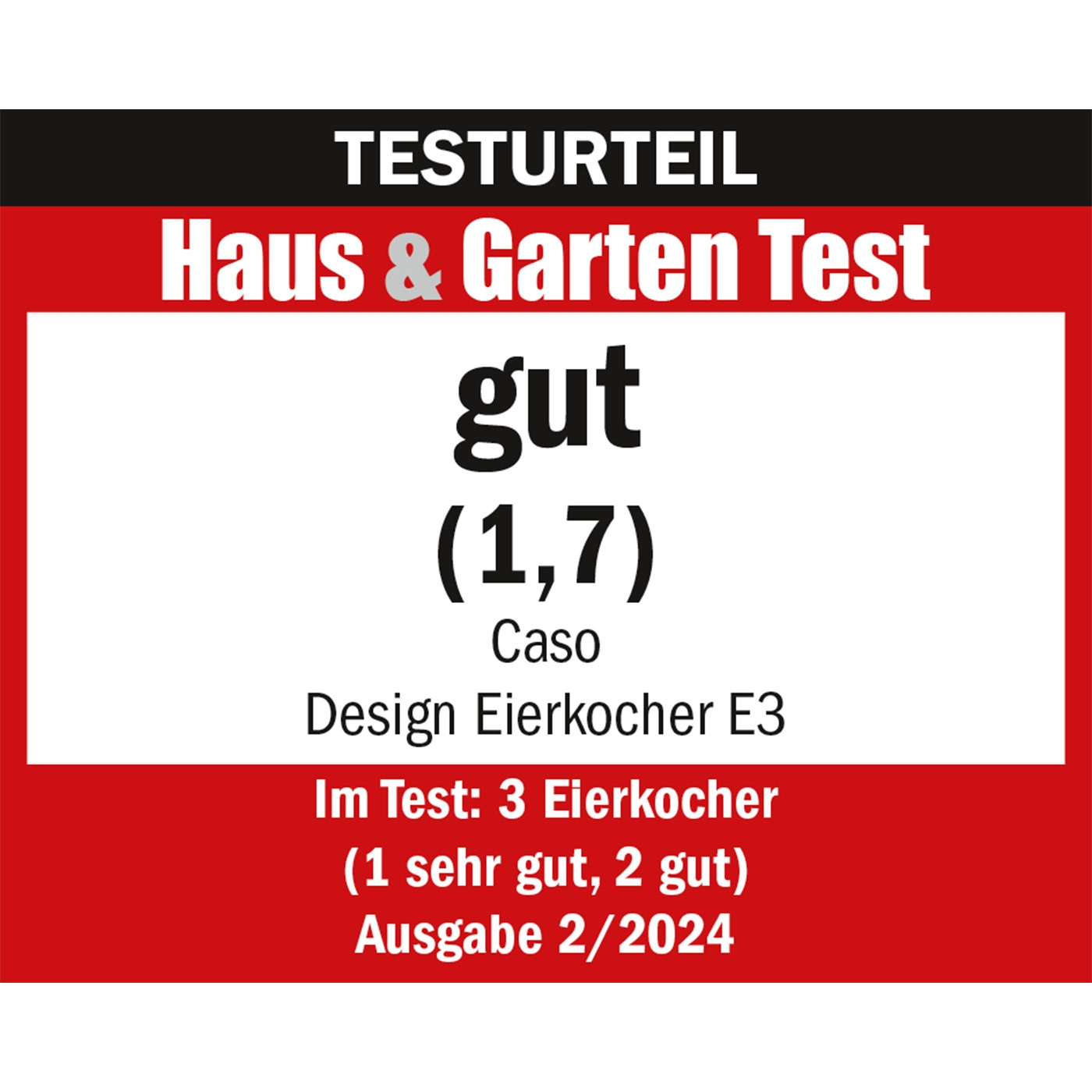 Test result Haus & Garten Test: good (1.7) for Caso Design Egg Cooker E3, issue 2/2024