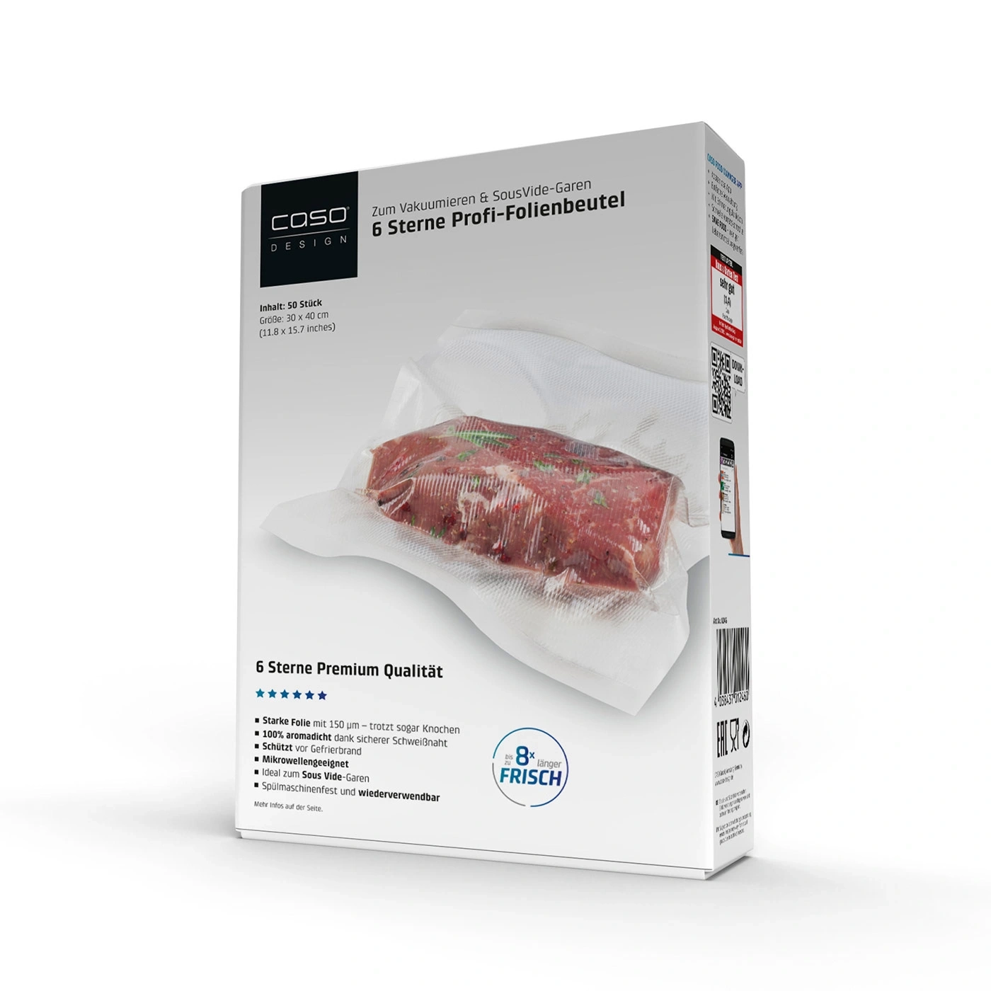 6 Sterne Profi-Folienbeutel 30x40 cm, 50 Stück, 150 μm zum Vakuumieren + Sous Vide Garen
