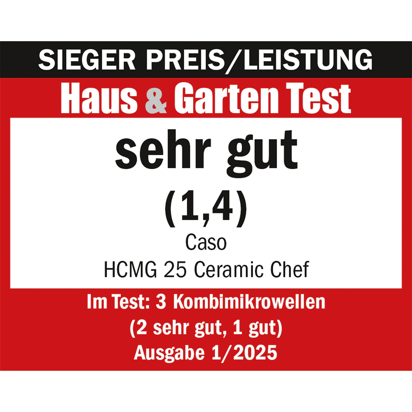 Auszeichnung für Mikrowelle: Sehr gut, Preis-Leistung, Haus & Garten Test, Ausgabe 1/2025