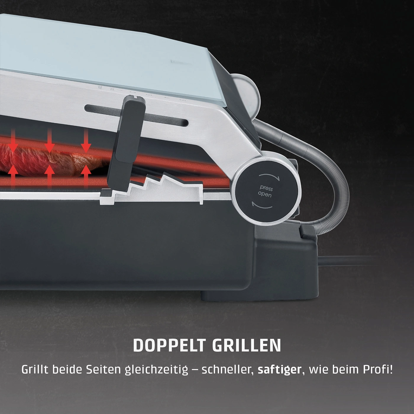 Der Grill mit doppeltem Grillen, schneller und saftiger als ein Profi.