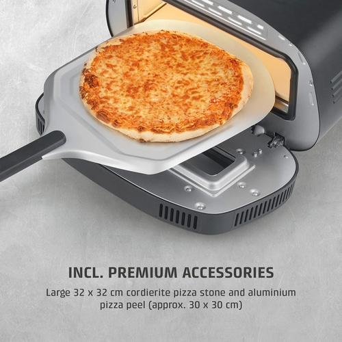 Pizza oven with pizza, pizza stone and pizza peel, high-quality equipment.