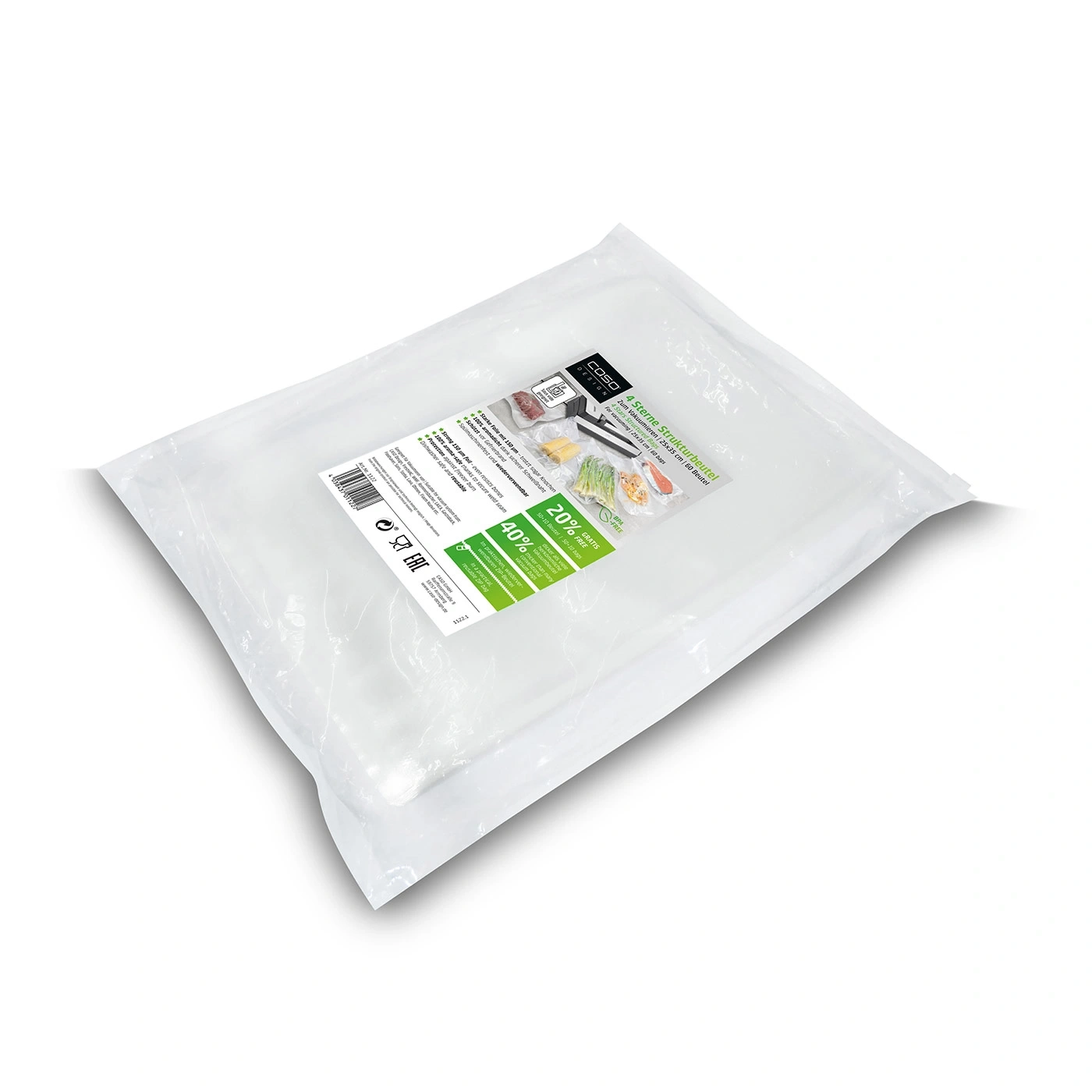 Vacuum bags with 60 bags, 25x35 cm, 4 stars structured bags, 20% free, reusable