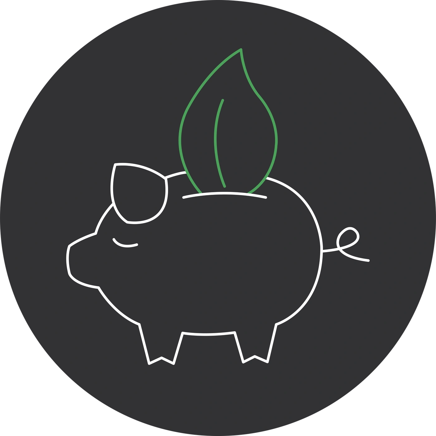 Piggy bank with leaf, symbol for sustainable finance and green savings