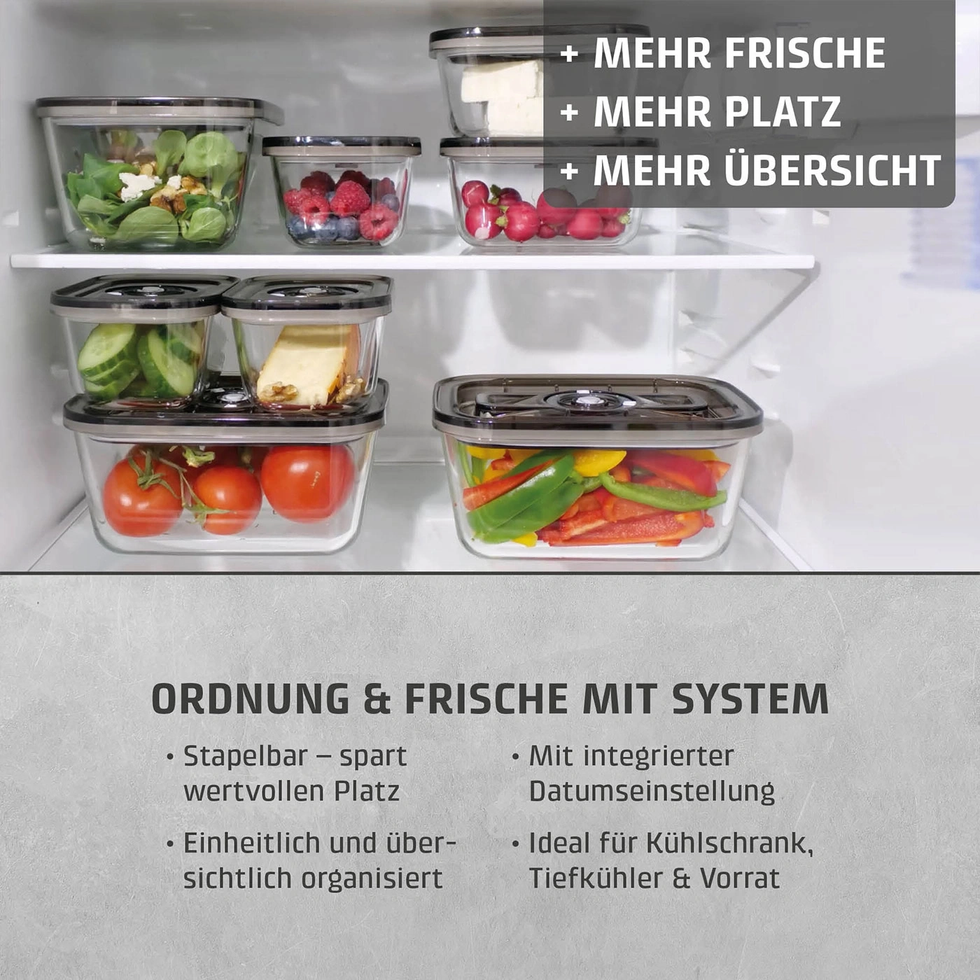 VacuBoxx Eco-Duo S 2 Vakuum-Frischebehälter aus Borosilikatglas mit SAN-Deckel