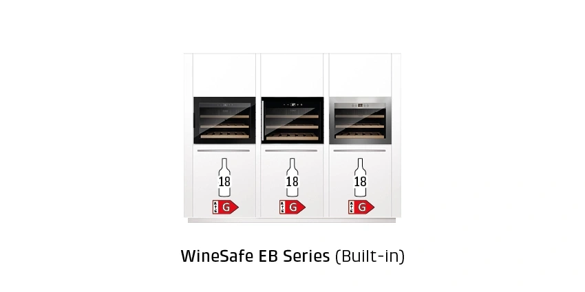 WineSafe EB Series wine coolers, built-in, with energy efficiency class G.