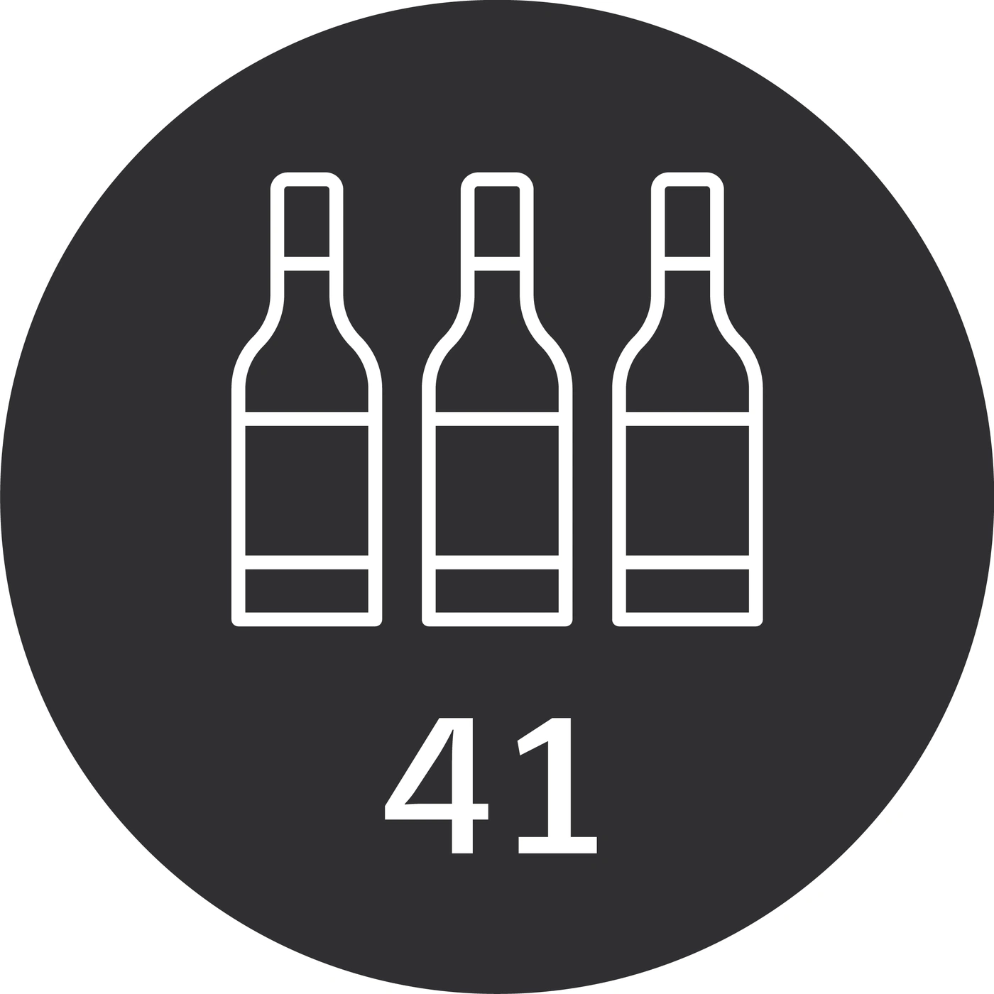 Circle with wine bottle symbol and the number 41 in white font