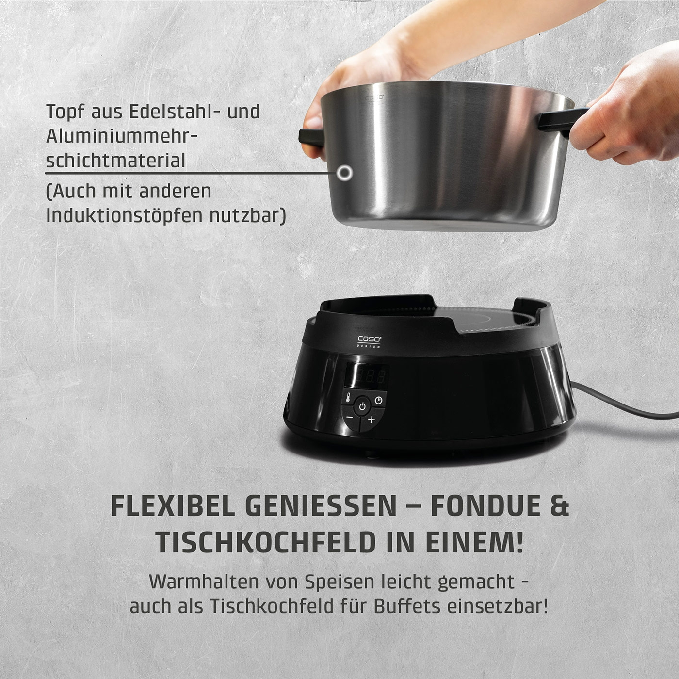 Induktions-FonDue schwarz Fondue und Tischkochfeld mit Induktionstechnik, Testsieger