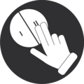Touchscreen gesture symbol: hand touching screen, circle, black background