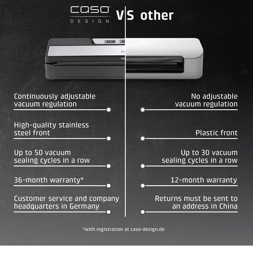 Vacuum sealer comparison: Caso vs. Others. Features, warranty, origin. Product comparison.