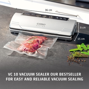Vacuum sealer VC 10, 36 cm long, 9 cm high, 15 cm wide, with meat bag.