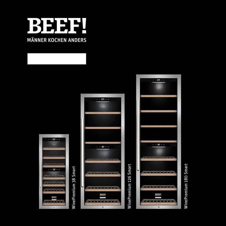 Wein Kühlschränke von BEEF! mit verschiedenen Größen und Smart-Funktionen.