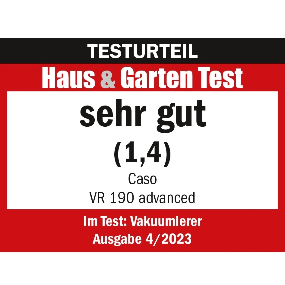 Testurteil Haus & Garten Test sehr gut (1,4) Caso VR 190 advanced Ausgabe 4/2023