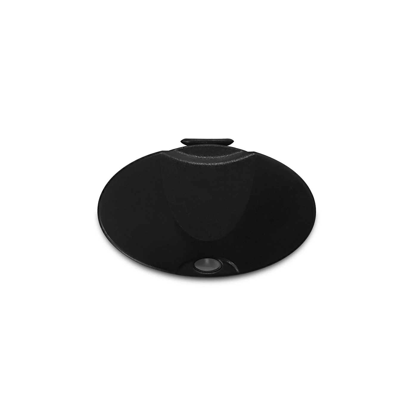 Black oval object with a button