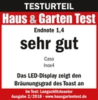 Testurteil Haus & Garten Test, Endnote 1,4, sehr gut, Caso Inox4, LED-Display, Langschlitztoaster