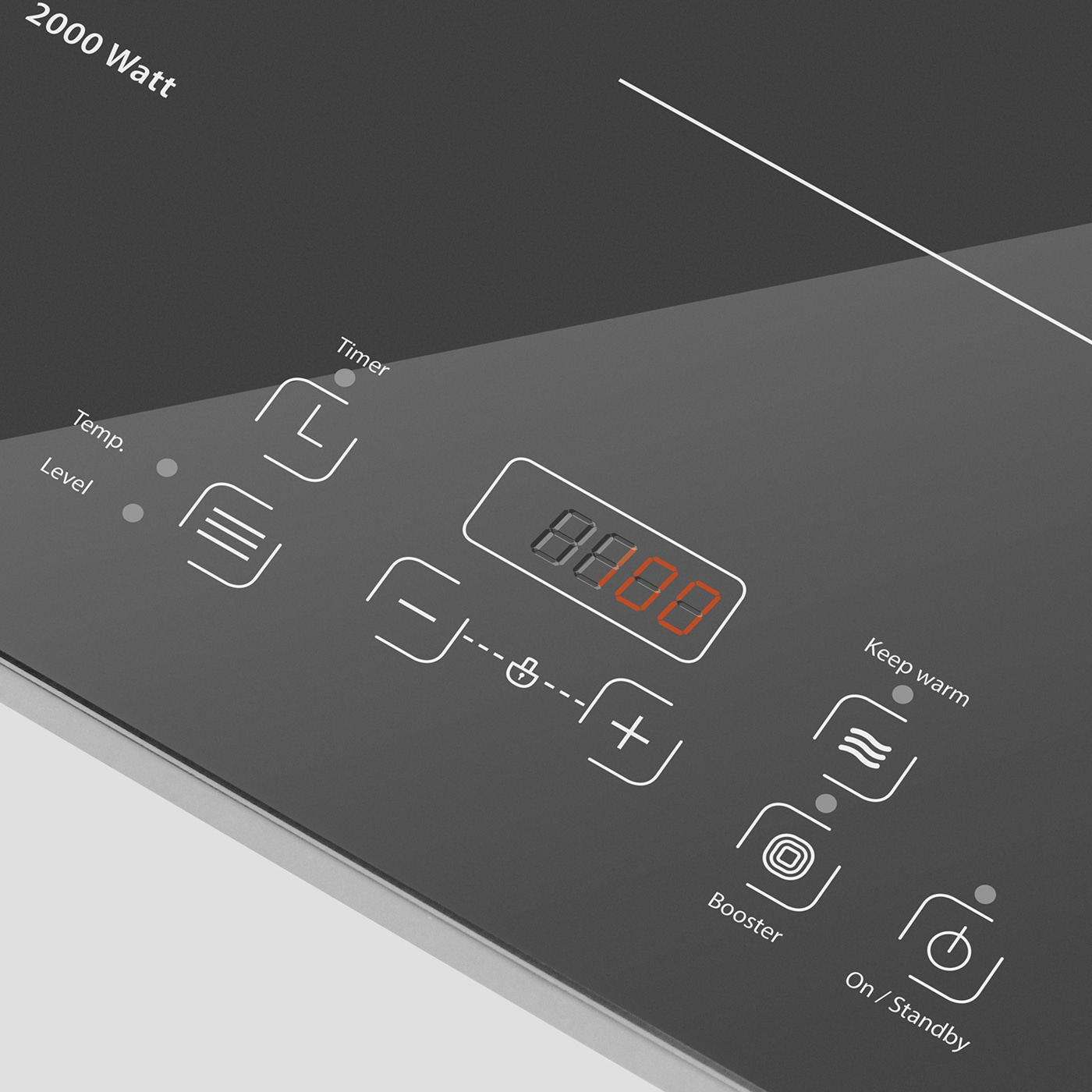 Induction cooktop with controls for timer, temperature, and power settings.