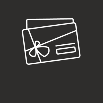 Gift card with bow on dark background, white design, outline style