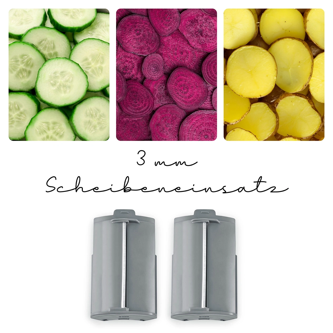 Gemüse, Scheibeneinsatz, 3 mm, Gurken, Rote Bete, Kartoffeln, Küchenutensilien