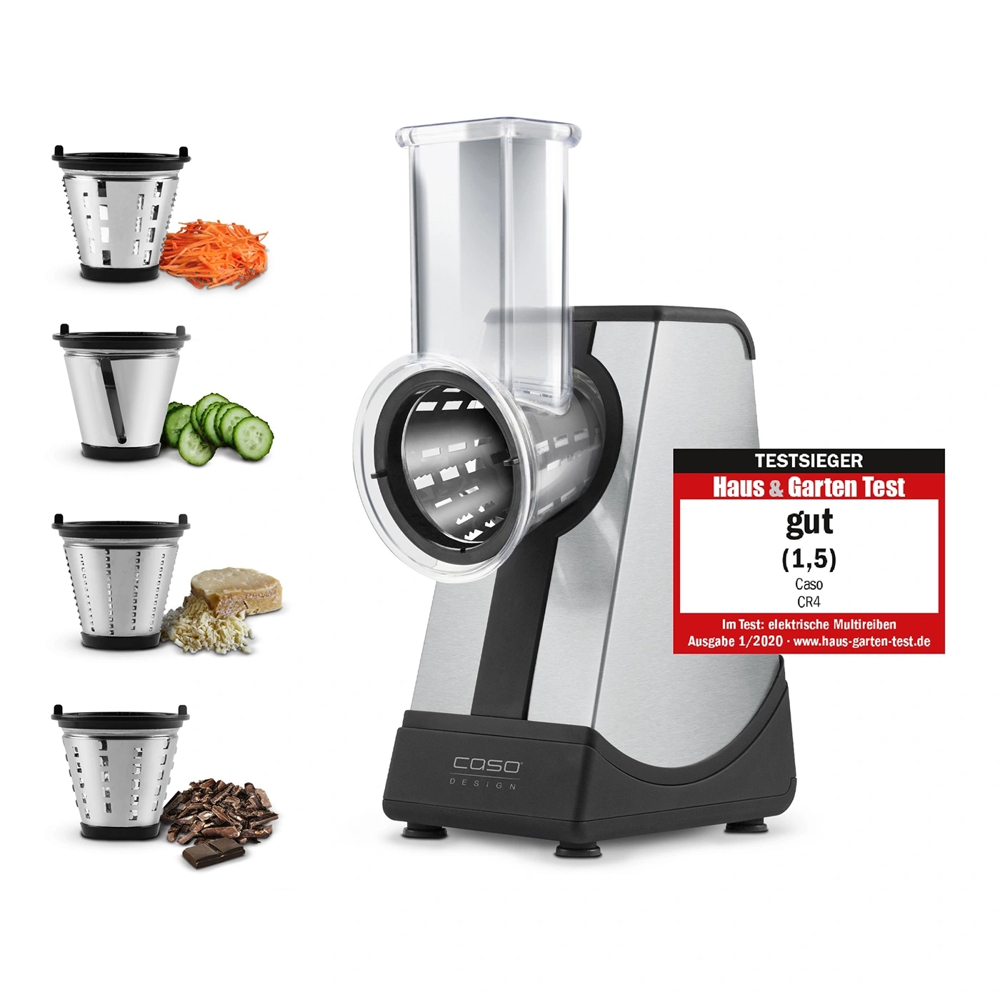 Electric kitchen grater with vegetables and cheese. Haus & Garten Test good (1.5).