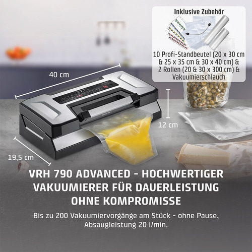 VRH 790 advanced Pro + Professional foil set 3 Set of vacuum sealer, 50 vacuum bags and 5 foil rolls