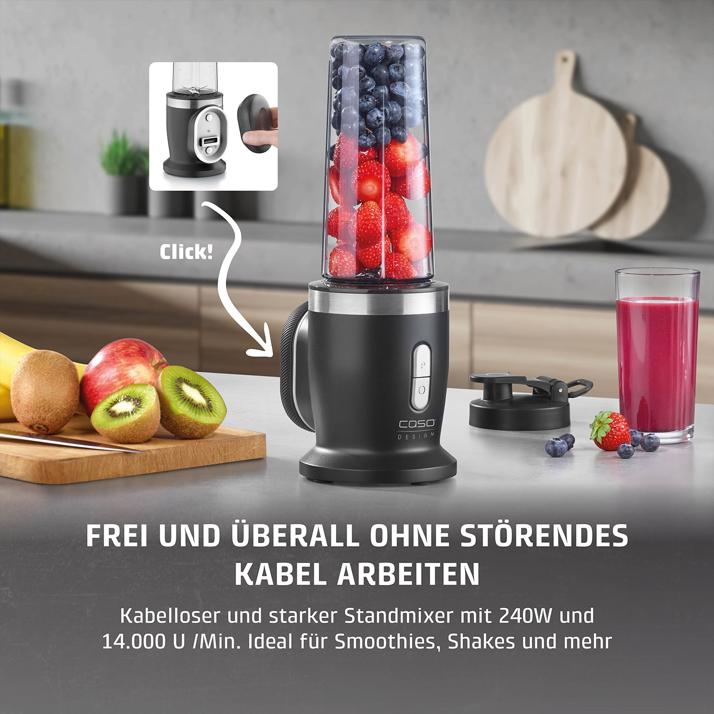 Máy xay sinh tố CASO Click & Blend 240W - Nhỏ gọn & mạnh mẽ - Caso Click Blend