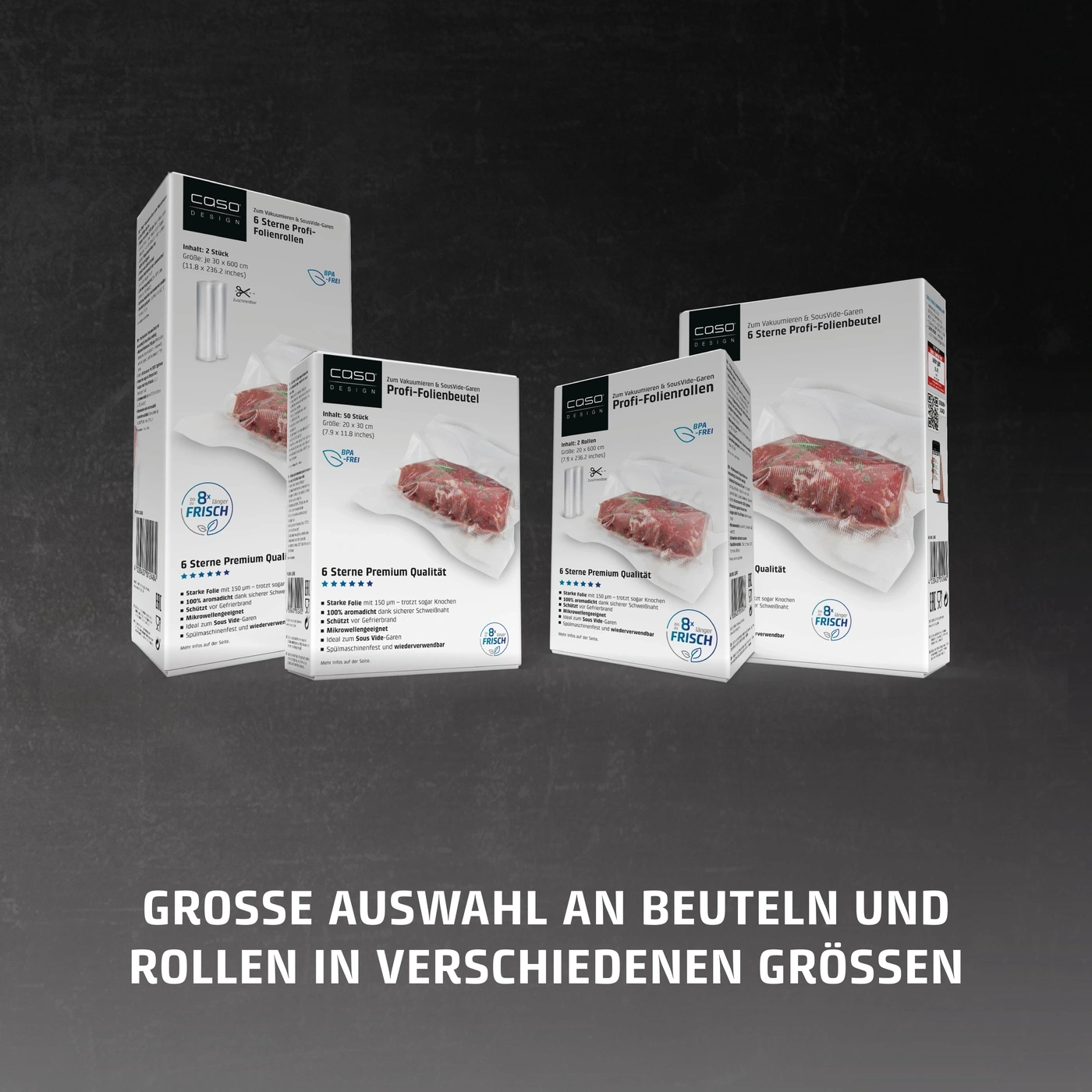 Vakuumierbeutel und -rollen in verschiedenen Größen, BPA-frei, für Sous-Vide-Garen.