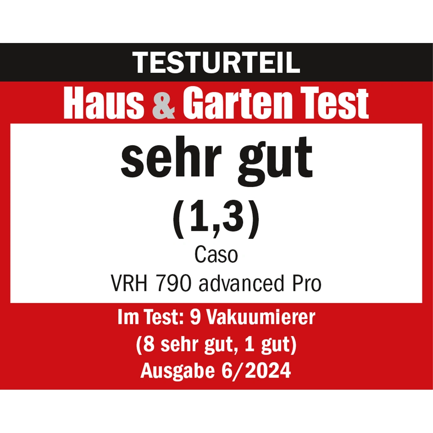 Haus & Garten Test result: 'very good' (1.3) for Caso VRH 790 advanced Pro.