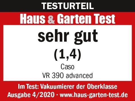 Testurteil Haus & Garten Test: sehr gut (1,4) für Caso VR 390 advanced, Ausgabe 4/2020