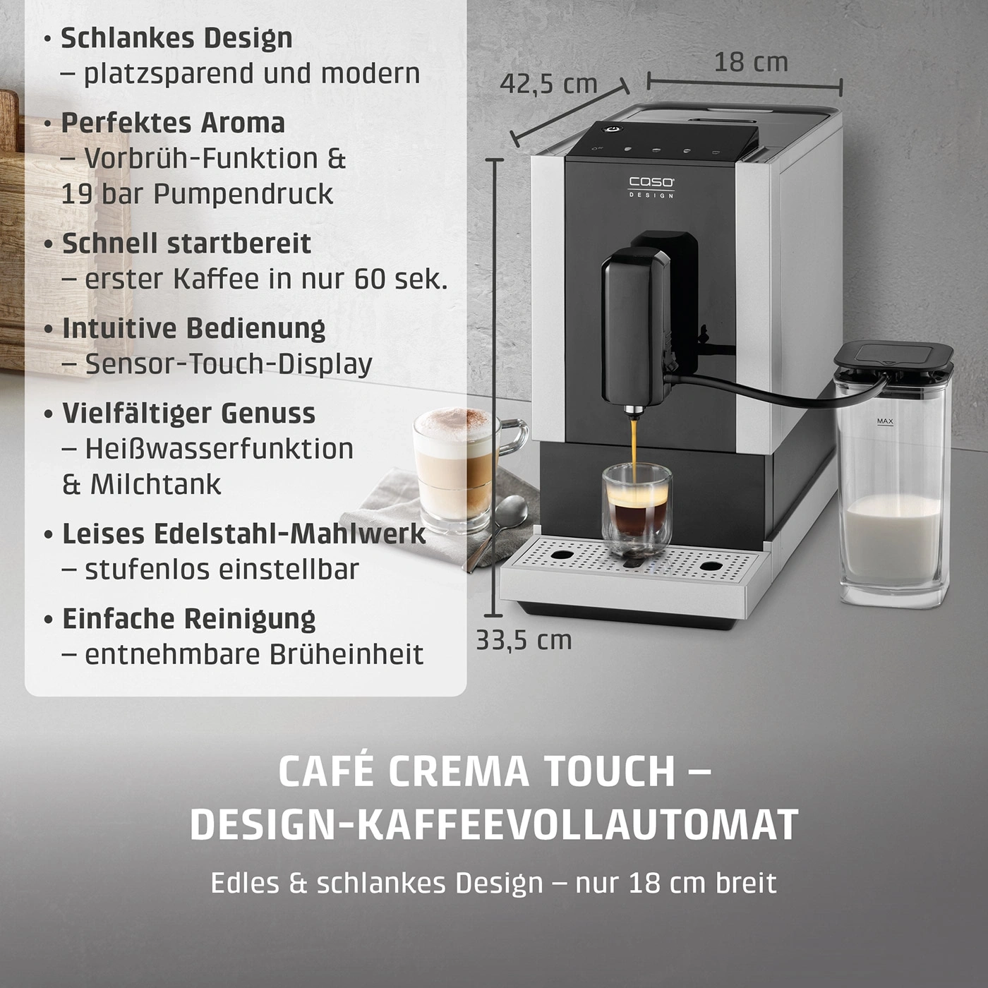Kaffeevollautomat mit schlankem Design und intuitiver Bedienung.