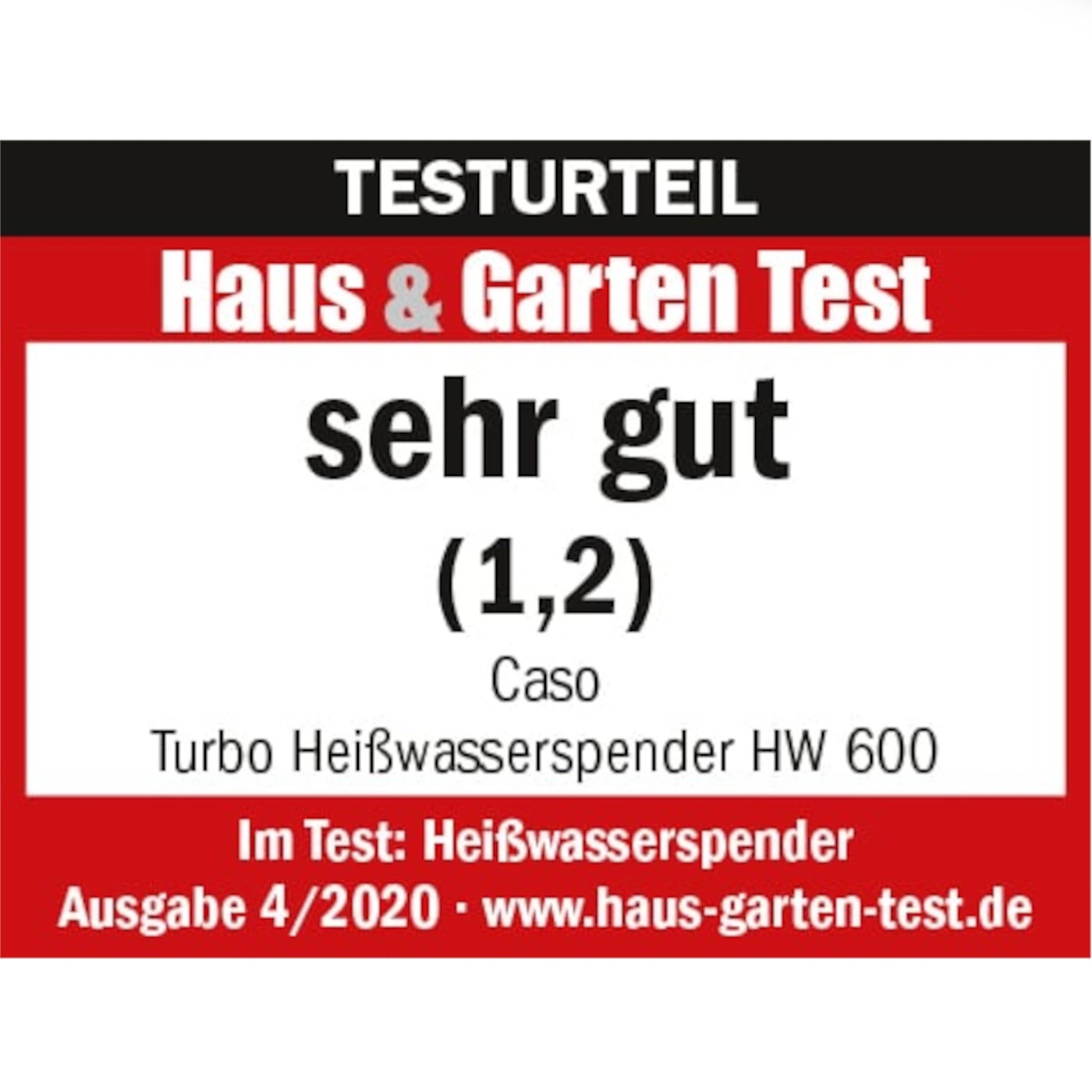Testurteil Haus & Garten Test, sehr gut (1,2), Caso Turbo Heißwasserspender HW 600, Ausgabe 4/2020