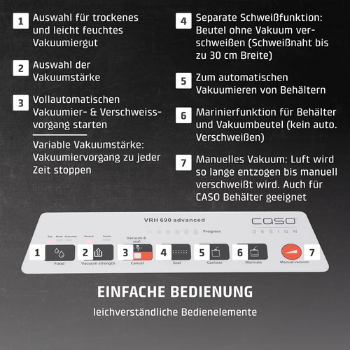 VRH 690 advanced + 2x Profi-Folienrollen 30x600 cm Set aus Vakuumierer und Folienrollen