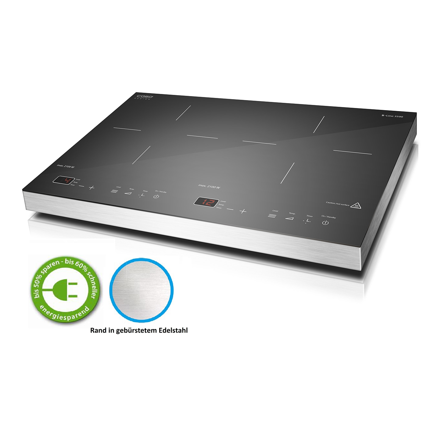 Induction hob with stainless steel edge, energy-saving, S-Line 3500, max. 2100W, cooking surface