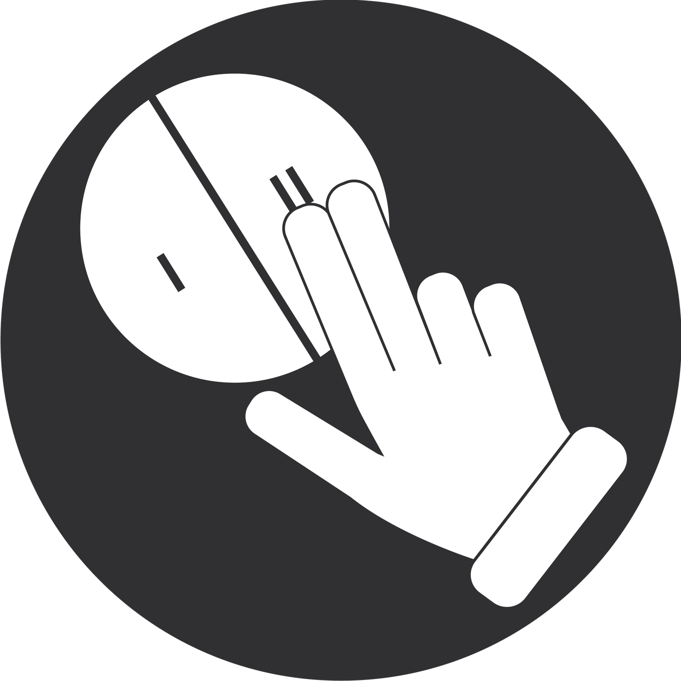 Symbol für Touchscreen-Geste: Hand berührt Bildschirm, Kreis, schwarz