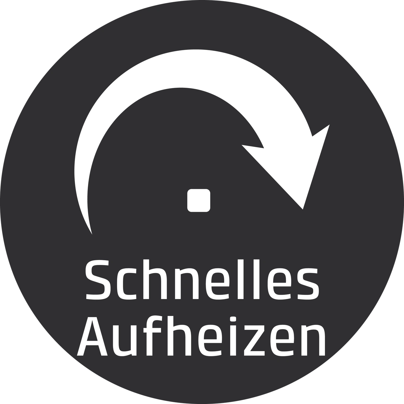 Fast heating emblem with arrow and square