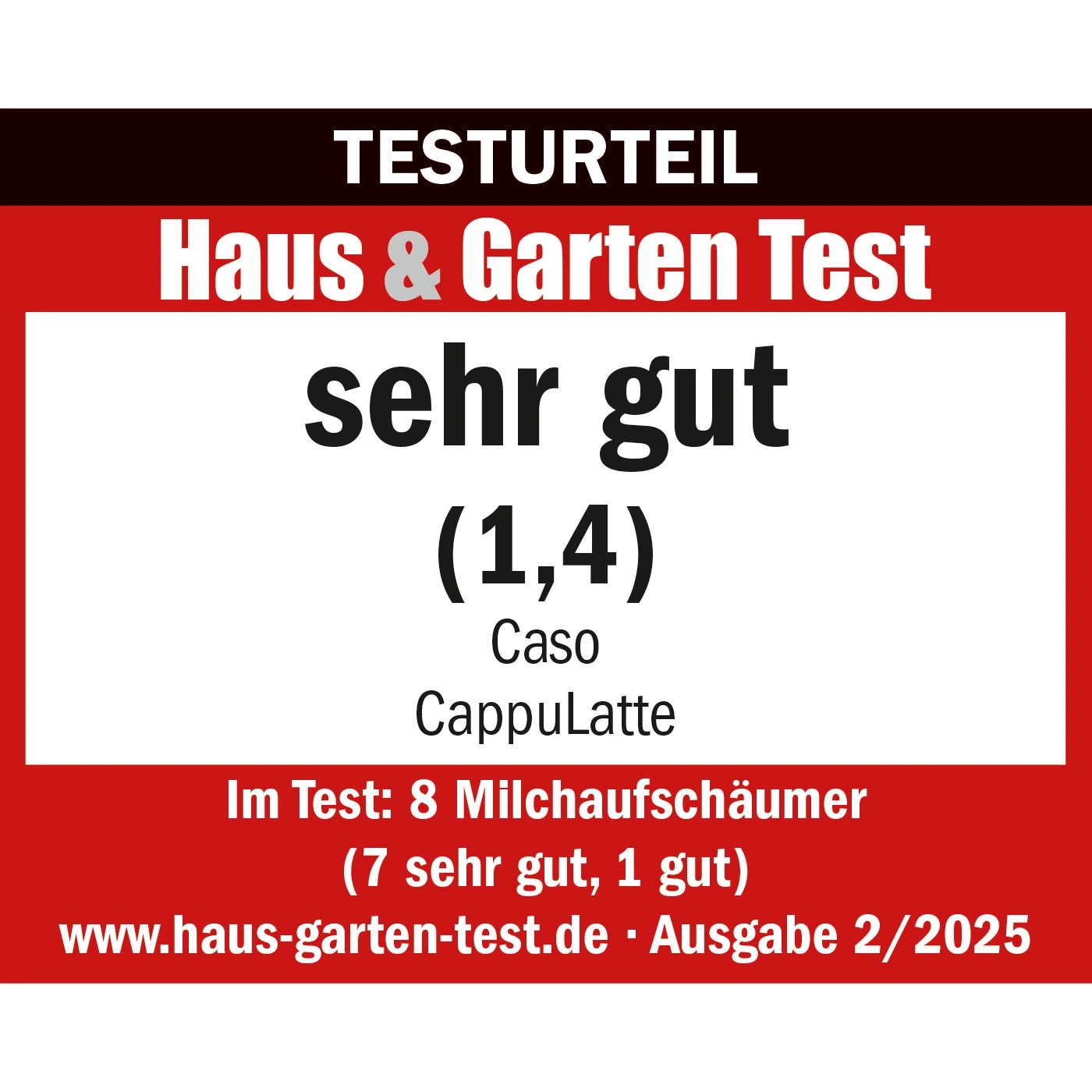 Testurteil Sehr Gut (1,4) Haus & Garten Test für Caso CappuLatte