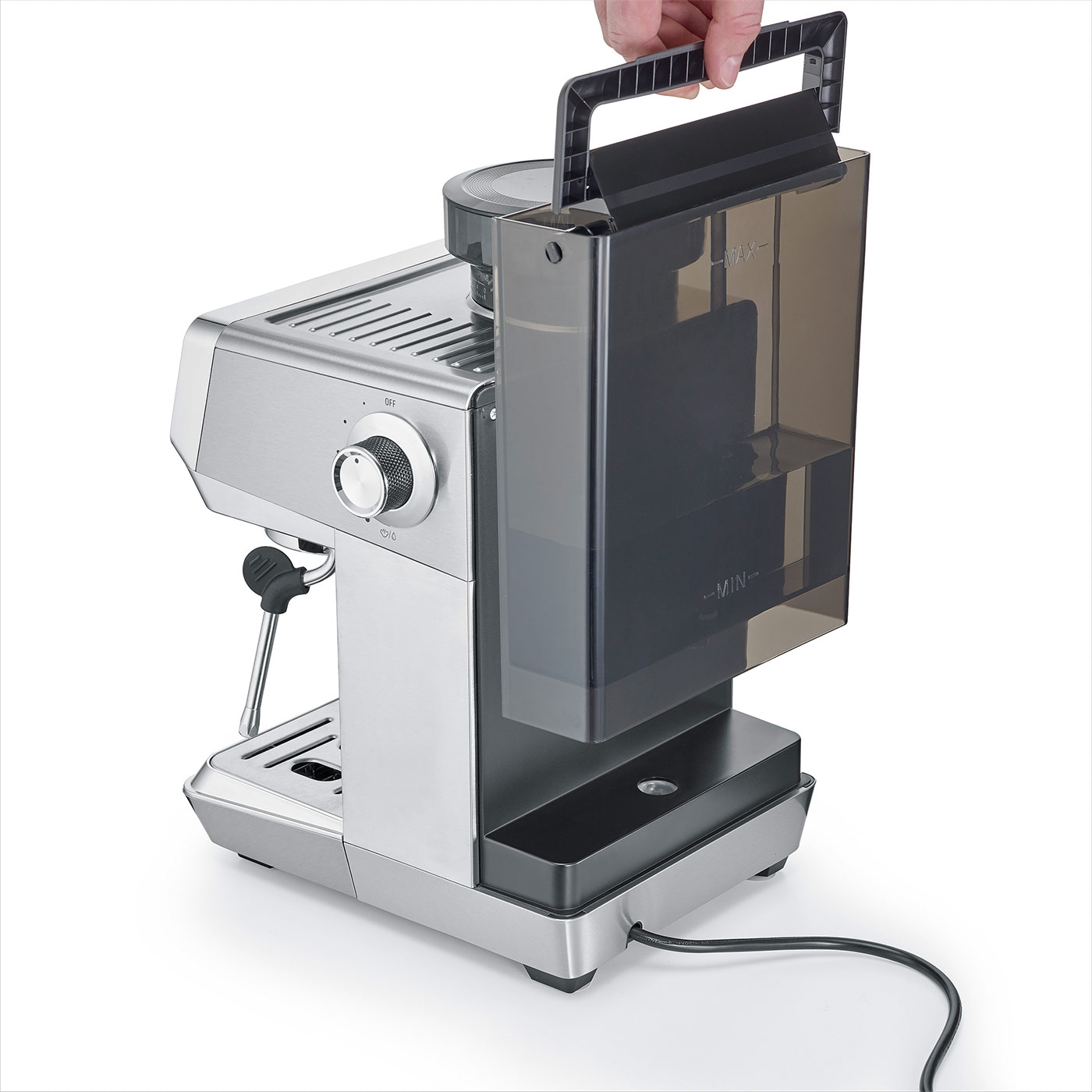 EspressoGourmet & Grind Design Siebträgermaschine mit Mahlwerk