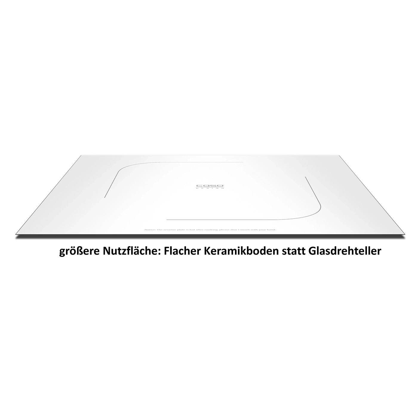 Cooktop with larger surface, flat ceramic base instead of glass turntable