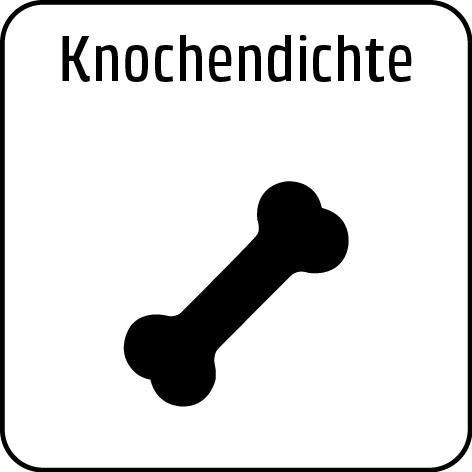 Knochendichte-Symbol mit Knochen in einem weißen Feld mit abgerundeten Ecken