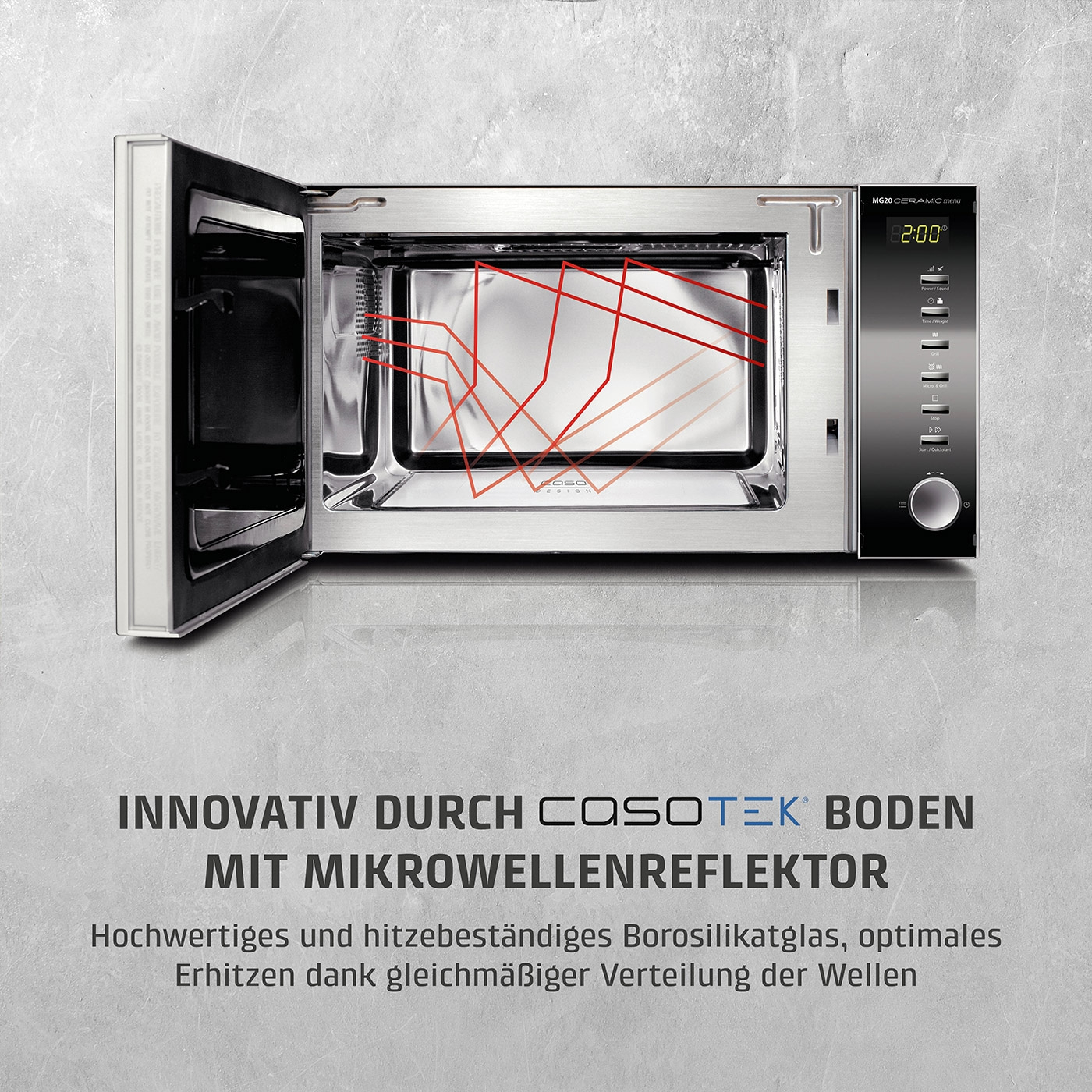 Mikrowelle mit Borosilikatglas und Wellenreflektor, innovatives Design, MG20 CERAMIC menu, 2:00