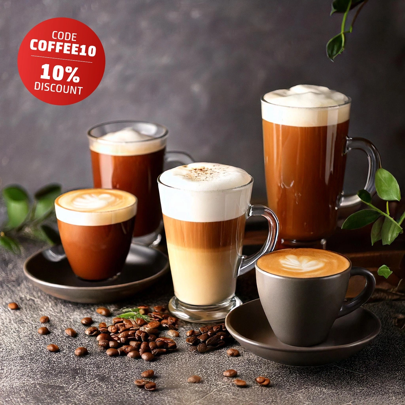 Coffee with discount and coffee beans