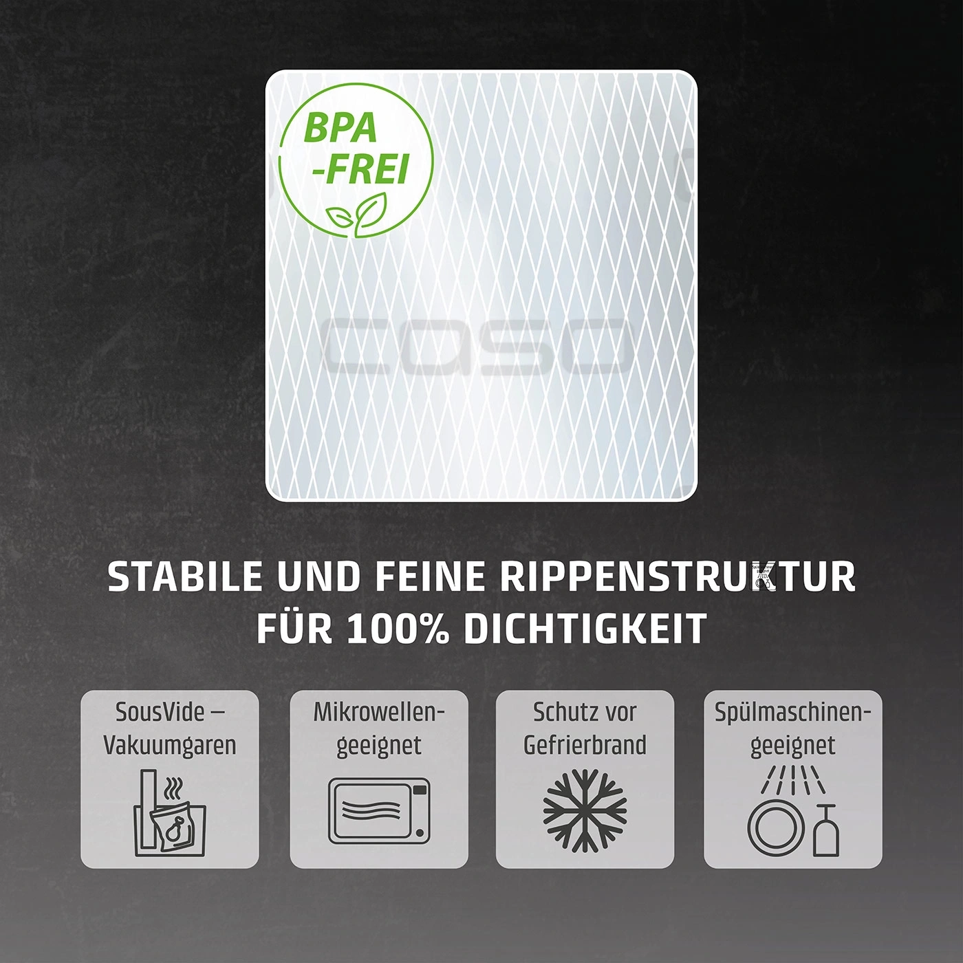 BPA-FREI, stabile Struktur, Vakuumgaren, mikrowellengeeignet, gefrierbrandgeschützt, spülmaschinengeeignet